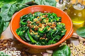 Recette D Epinards A La Catalane Epinards Sautes Aux Pignons Et Raisins Secs Recette Epinards Sautes Raisins Secs Recette Legume