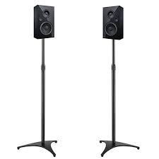 Perlesmith Adjustable Height Speaker Stands Extends 30 To 45 Hold Satellite Bookshelf Speakers Weight Up To 8lbs He Speaker Stands Speaker Wooden Speakers