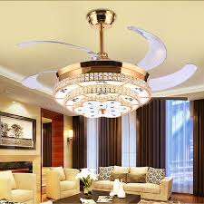 Ceiling fans don't actually lower the room temperature, but instead work the same way that a breeze does: Modern Led Luxury 52 Inch Invisible Retractable Crystal Ceiling Fans With Lights Bedroom Folding Ceiling F Fancy Ceiling Fan Ceiling Fan With Light Ceiling Fan