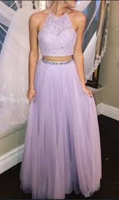 Two Piece Tulle Light Lavender Two Piece Prom Promdress Dress Eveningdress Evening Fashion Lavender Prom Dresses Junior Prom Dresses Elegant Prom Dresses
