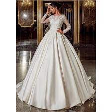 Traugel sweetheart ball gown satin wedding dresses elegant sleeveless backless bride dress cathedral train bridal gown plus size. Satin Ball Gown Wedding Dress With Sleeves Off 74 Buy