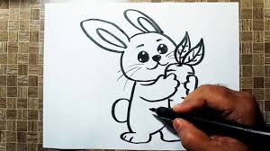 Vector illustration with shadow isolated on white background. How To Draw A Bunny With Carrot Cute Rabbit Cartoon Drawing Youtube