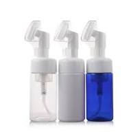 Custom Silicone Brush Head Cleansing Foam Pump Bottle 100ml 150ml 200ml in  White for Blue PET Plastic Screw Cap Bottles
