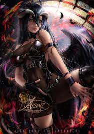 albedo (overlord) alternative costume artist name axsens black  hair black wings bodysuit boots clothing cosplay feathered wings feathers  female fire footwear high resolution horns latex long hair overlord  (maruyama)