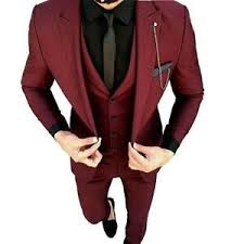 Details About Burgundy Wedding Mens Suits Peak Lapel Jacket Vest Pants Groom Formal Tuxedos