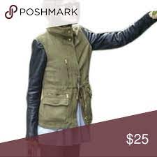 Mossimo Army Green Jacket Faux Leather Sleeves Brand Mossimo Size Large Mossimo Supply Co Jackets Coats U Army Green Jacket Leather Sleeve Clothes Design