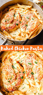 Easy Oven Baked Chicken Pasta In Buttery White Sauce Baked Chicken Pasta Recipes Chicken Pasta Bake Easy Oven Baked Chicken