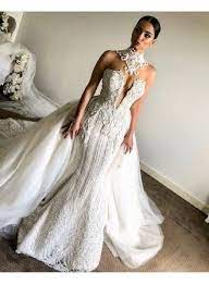 Usd 319 00 Luxurious High Neck Mermaid Sleeveless Wedding Dress 2019 Lace Appliques Overs Corset Mermaid Wedding Dress Custom Wedding Dress Mermaid Dresses