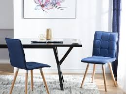 Inject texture into your dining area with our fabric dining chairs. Set Of 2 Fabric Dining Chairs Blue Brooklyn Beliani Co Uk
