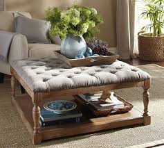 Fascinating Tufted Fabric Ottoman Coffee Table The Top Features A Grid That Can Also Come With Glas Blue Ottoman Coffee Table Ottoman Coffee Table Coffee Table