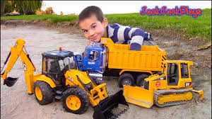 Bruder Toy Trucks For Kids Unboxing Jcb Backhoe Dump Truck Tractor Loader Bulldozer Youtube