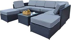 Garden sofas & dining sets. Amazon Com Mcombo 6085 9 Pc Cozy Outdoor Garden Patio Rattan Wicker Furniture Sectional Sofa Grey Kitchen Dining