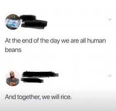 At The End Of The Day We Are All Human Beans And Together We Will Rice Meme On Me Me