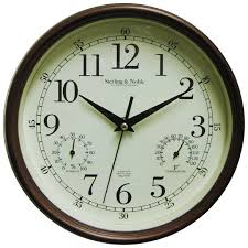 The patio wall clock thermometer is not only an attractive quartz timepiece but measures temperature and humidity too! Mainstays Outdoor Indoor 8 75 Antique Bronze Arabic Weather Instruments Wall Clock Walmart Com Walmart Com