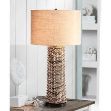 Woven Seagrass And Burlap Table Lamp 2h129 Lamps Plus Table Lamp Night Table Lamps Porch Lamp
