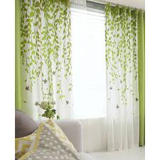 Lime Green And White Leaf Print Poly Cotton Blend Country Living Room Curtains
