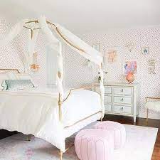 Gold Canopy Bed With Blue French Nightstands Girls Bed Canopy Little Girl Canopy Bed Canopy Bed