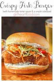 Crispy Fried Fish Burger Recipe W Tartar Sauce Slaw Recipe Fish Burger Recipe Fish Burger Homemade Tartar Sauce