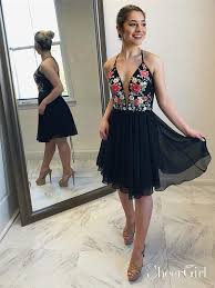Skip jewelry altogether and let the dress be the star of the show. Buy Black Floral Embroidered Prom Dress Cheap Online