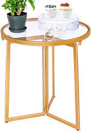 (2) total ratings 2, $197.88 new. Buy Glass End Table Donosura 18k Gold Side Table Round Bedside Table Tempered Glass Coffee Tables Accent Table For Bedroom Living Room Balcony 18 Inch Golden Small Online In Indonesia B08vdrvjlw