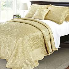 Maybe you would like to learn more about one of these? Amazon Com Home Soft Things Serenta Quilted Satin 4 Piece Bedspread Set Oversized King Gold Home Kitchen