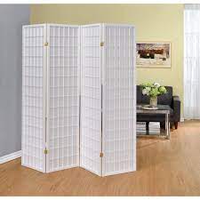 Oriental folding floor screen in metro design. Benjara Contemporary Style 5 8 Ft White 4 Panel Folding Room Divider Screen Bm160124 The Home Depot