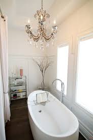 Bathroom Artistic Small Bathroom Chandeliers Over Tub With Crystals Accent Design And Modern Bathroom Colours Bathroom Chandelier Lighting Bathroom Chandelier