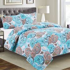 Primitive wedding ring 3p king quilt set : 3 Piece Quilt Set Queen And King Size Harper Aqua Quilts Bedspreads Coverlets Home Garden