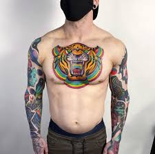 Aug 07, 2021 · tiger chest tattoos are growing in popularity because of the sheer space that one is able to work with. Rainbow Tiger Face Chest Tattoo Best Tattoo Ideas For Men Women