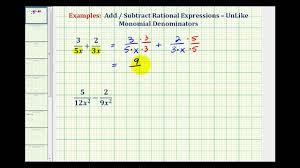 Simplify only after you have combined the numerators. Ex Add And Subtract Rational Expressions With Unlike Monomial Denominators Youtube