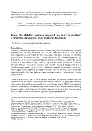 Pdf Should The Statutory Business Judgment Rule Apply To Directors Compliance Decisions