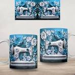 Caneca Efeito 3D Pintada Maquina de Costura para costureira flores azul  Personalizada Cerâmica Plastico Presente Promoção Lembrança Xícara Branca  ...