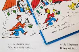 A chinese man who eats with sticks the text read, and depicted a very stereotypical image of a young asian man with a dǒulì on his head, geta on his feet, wearing a kāṣāya, and holding a bowl of rice and two exaggerated chopsticks. Dr Seuss Books Are Pulled And A Cancel Culture Controversy Erupts The New York Times