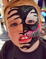 Fast spiderman that avoids the mouth and lower eyes! What Little Boy Wouldn T Love This Awesome Face Design Try Our 14 Color Set With Superhero Face Painting Face Painting Halloween Face Painting Halloween Kids