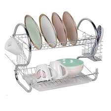 This dish rack is uniquely designed with an exterior utensil rack and one open side to provide more drying space for dishes and to accommodate larger, longer items. Dish Rack 2 Tier Dir95