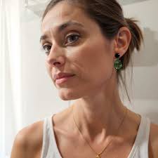 Green Stone Sweety Earrings in Gold-Plated Silver