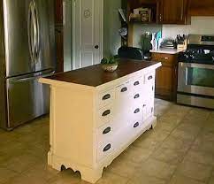 You can turn an old dresser into a beautiful kitchen island in just a few easy steps, as explained in the tutorial. Dishfunctional Designs Upcycled Awesome Kitchen Islands Made From Old Dressers