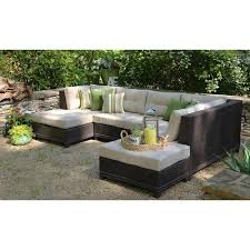 Ae Outdoor Hillborough 4 Piece All Weather Wicker Patio Sectional With Sunbrella Fabric Sec200520 The Home Depot Patio Sectional Wicker Patio Sectional Patio Furniture