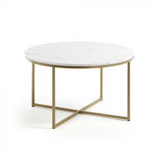Table Basse Ronde Sheffield O80 Cm Marbre Blanc Et Pieds Metal Dore Round Metal Coffee Table Coffee Table Kave Home