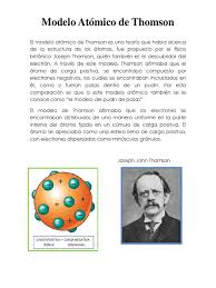 Thomson propôs seu modelo atômico tendo como base descobertas relacionadas com a radioatividade e experimentos realizados com o tubo de raios catódicos, construído pelos cientistas geissler e crookes. Modelo Atomico De Thomson Docx Atomos Electron