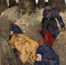 Les trompettes de la renomméeartiste : Brancardiers Infirmiers Et Brancard Pour Le Secours Des Poilus Soldats Blesses Au Combat 1914 1918