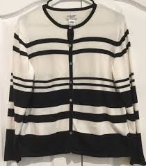 Black And White Striped Cardigan Sweater Liz Baker Women Cardigan Sweater Black White Striped Large Petite Button Down Fashion Clothing Sh Cardigan Sweaters For Women Sweaters Black White Stripes