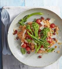 Tomato And Chorizo Risotto With Garlic Tenderstem Recipe Risotto Food Recipes Chorizo Risotto
