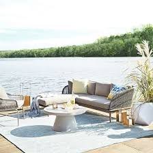 Mid Century Moves To The Outdoors With Our Airy Comfy Corded Weave Sectional This Lounge Ready Piece Clearance Patio Furniture Outdoor Furniture Outdoor Sofa