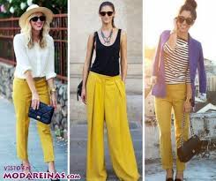 Ideas Para Combinar Pantalones Amarillos Pantalones Amarillos Moda Vestidos De Moda