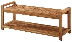 Showcasing a chevron inspired design, this patio bench will add a transitional and modern style to your outdoor living space. In Stock 48 Chevron Acacia Wood Outdoor Patio Storage Bench Brown Transitional Outdoor Benches By Walker Edison Houzz