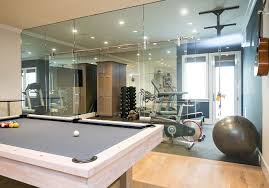 Glass Wall Leading To Exercise Room From Rec Room Gym Room At Home Home Gym Basement Gym Room