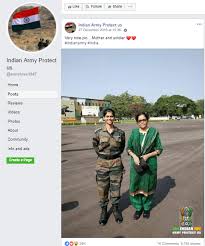 In this photo, defence minister is standing with a lady officer of indian army. No The Woman In Uniform Standing Next To Nirmala Sitharaman Is Not Her Daughter Alt News