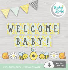 Bee Welcome Baby Printable Banner Bumble Bee Baby Shower Etsy Bumble Bee Baby Shower Decorations Bumble Bee Baby Shower Bee Baby Shower