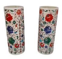 12 " Marble Flower Vase, Cylinder Vase, Decorative Floral vase for home  decor